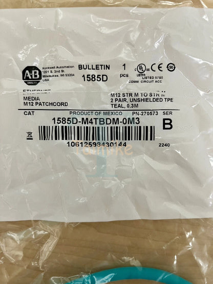 ! Allen-Bradley AB 1585D-M4TBDM-0M3 M12 Ethernet Patchcord 0.3 M - 270573