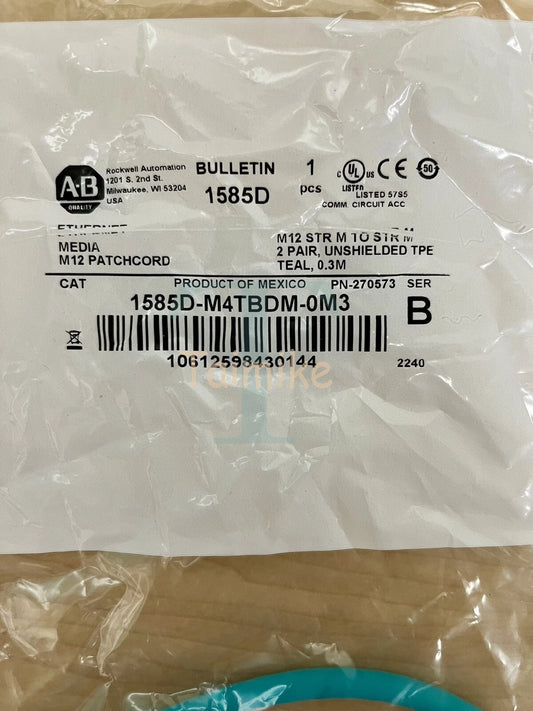 ! Allen-Bradley AB 1585D-M4TBDM-0M3 M12 Ethernet Patchcord 0.3 M - 270573