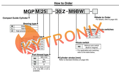 SMC MGPM25TF-40Z Compact Guide Cylinder Slide Bearing Double Acting
