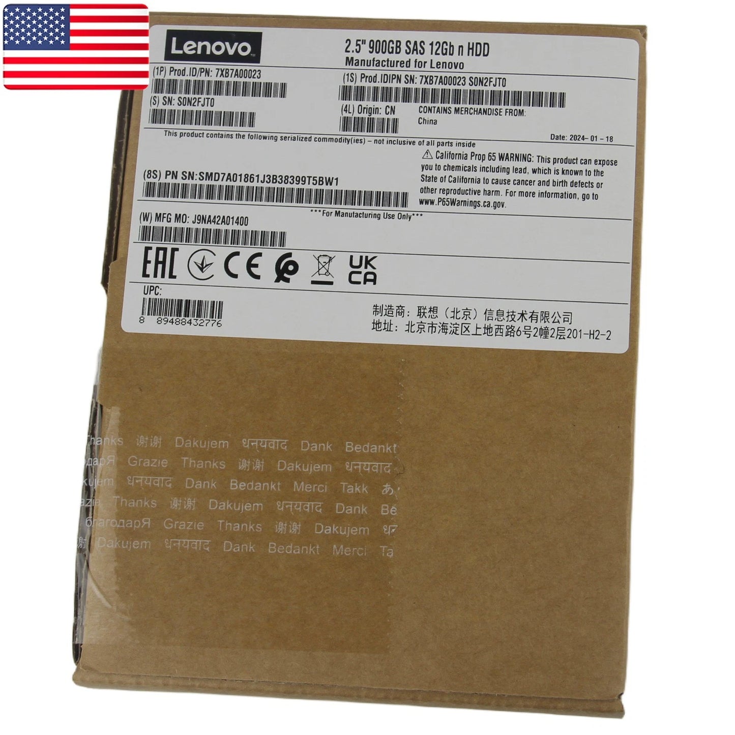 Lenovo 00YK012 7XB7A00023 2.5 " 900GB 15K SAS 12G HDD HARD DRIVE - US Stock