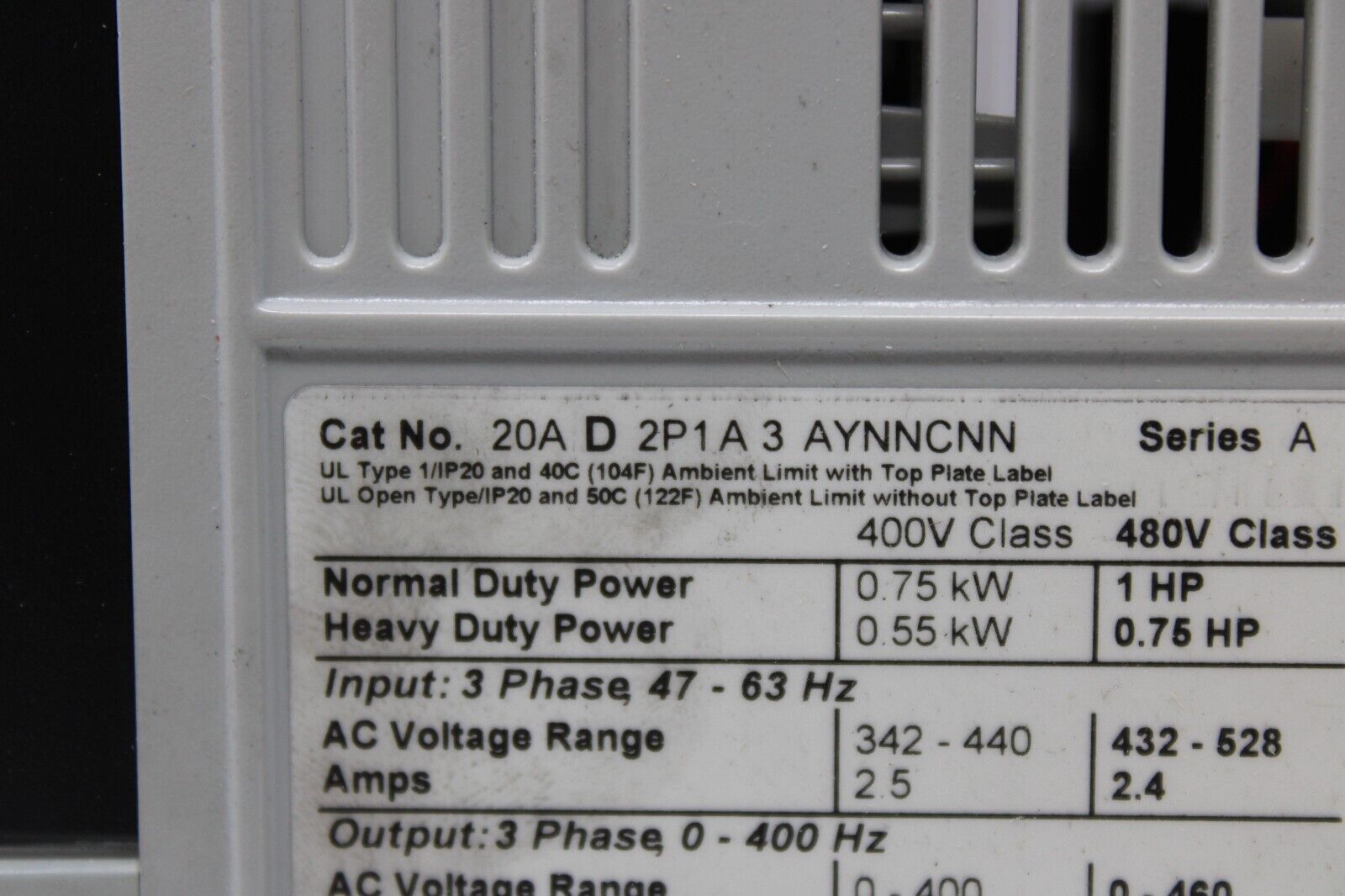 used Allen Bradley 20AD2P1A3AYNNCNN PowerFlex 70 - ALLEN BRADLEY