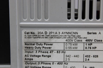 used Allen Bradley 20AD2P1A3AYNNCNN PowerFlex 70 - ALLEN BRADLEY