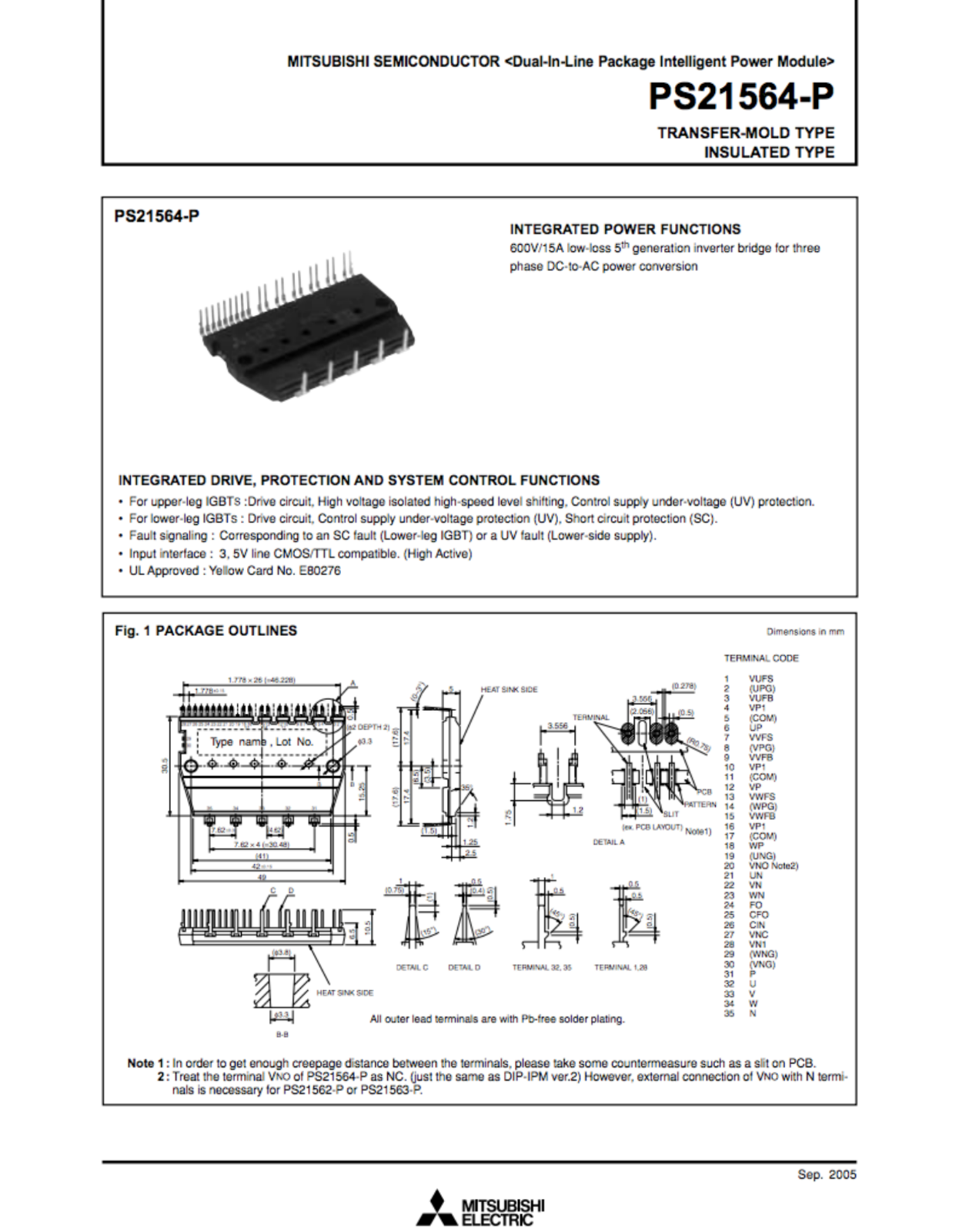 MITSUBISHI PS21564-P Power Supply Module – Quality Assurance - MITSUBISHI