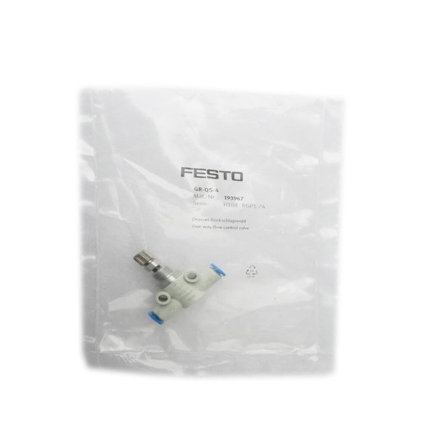 Festo One Way Flow Control Valve Model GR-QS-4 193967 - FESTO
