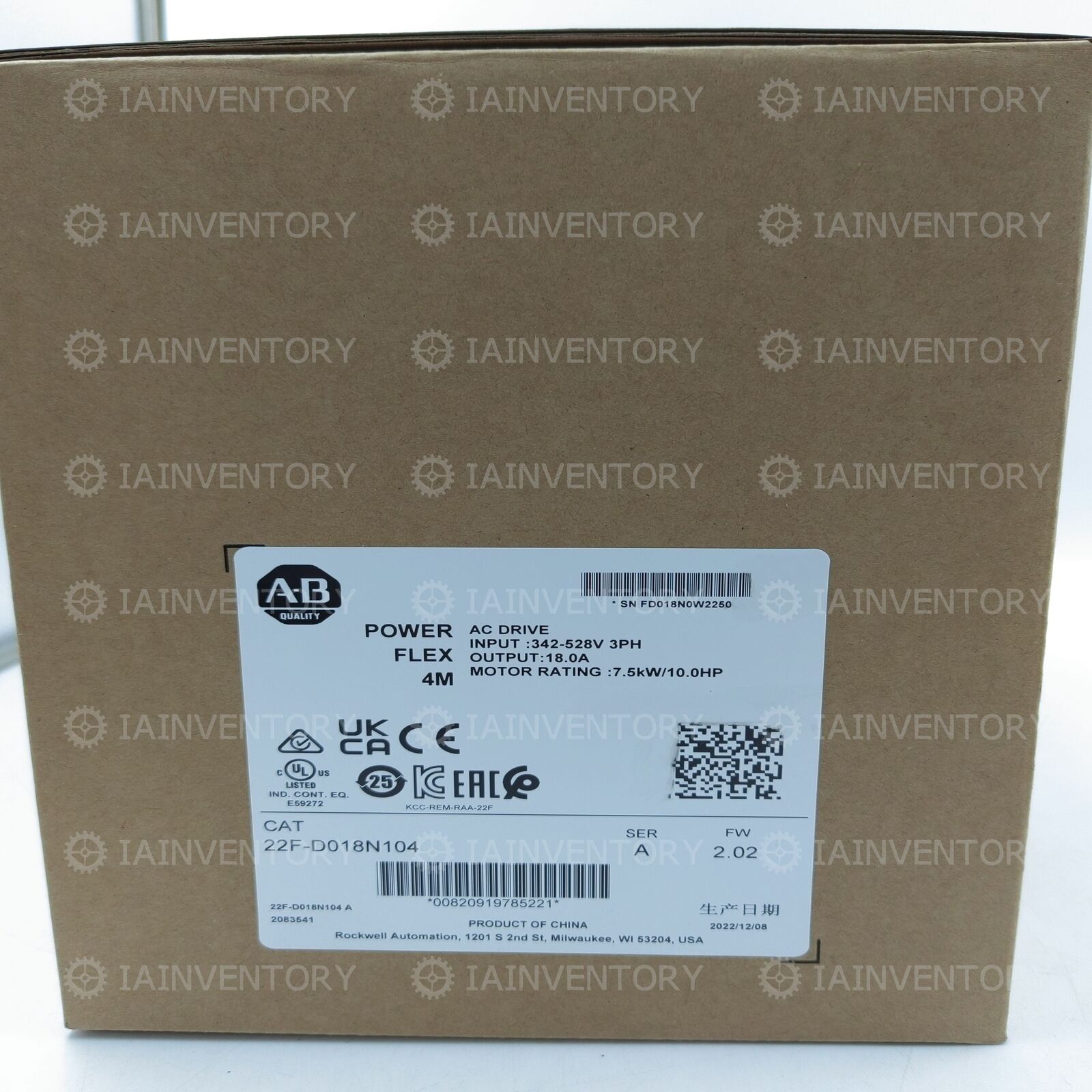 Allen-Bradley 4M AC Drive 7.5 kW 10 HP 22F-D018N104 - ALLEN-BRADLEY