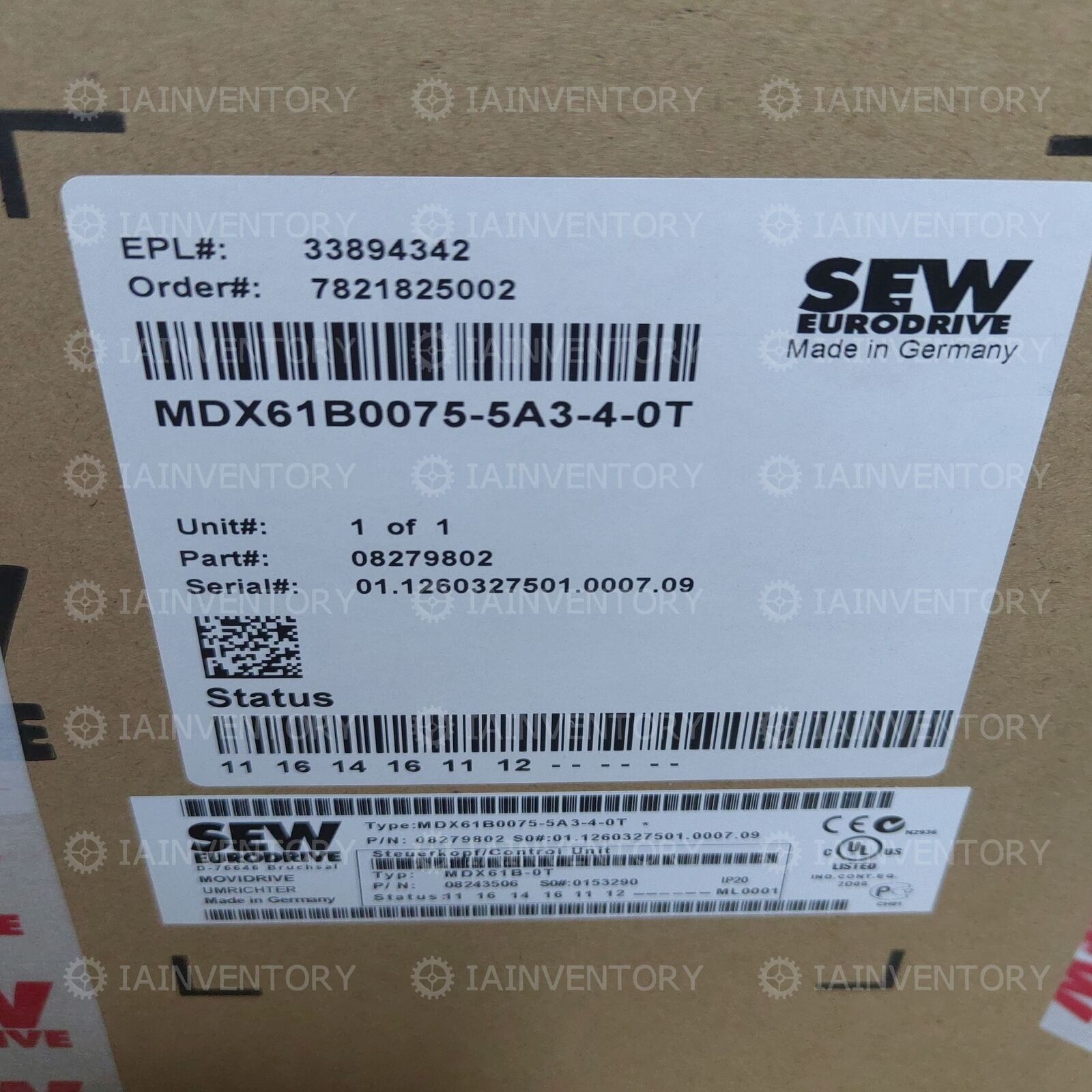 MDX61B0075-5A3-4-0T SEW-EURODRIVE Frequency converter 7.5KW New in sealed box - SEW-EURODRIVE