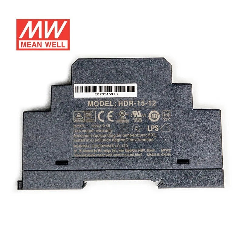 Mean Well HDR-15 Series DIN Rail Power Supply 15W 5V 12V 24V 48V
