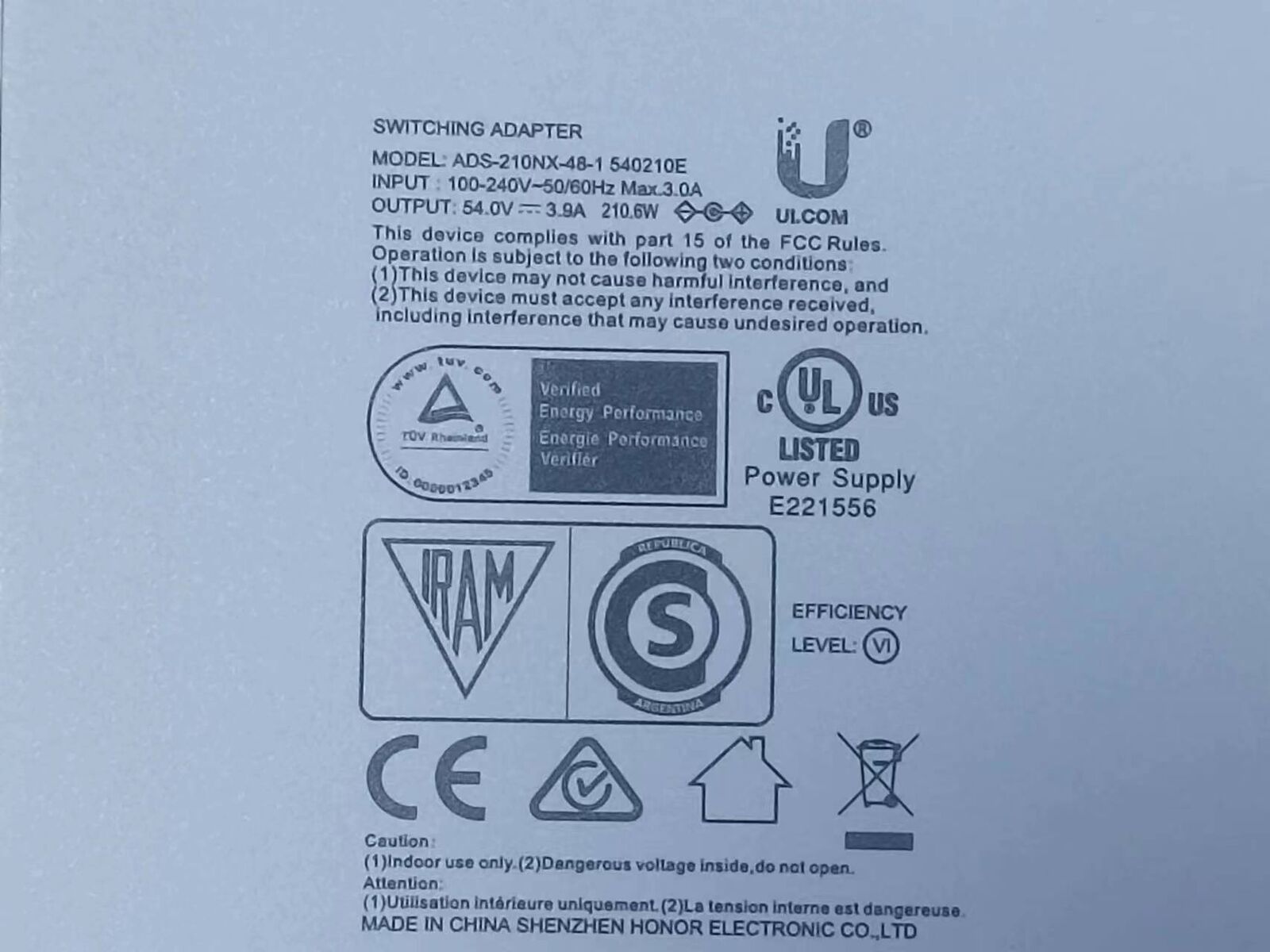 used AC Adapter for UBNT UniFi Switch US-XG-6POE Power Supply Charger - KOEED