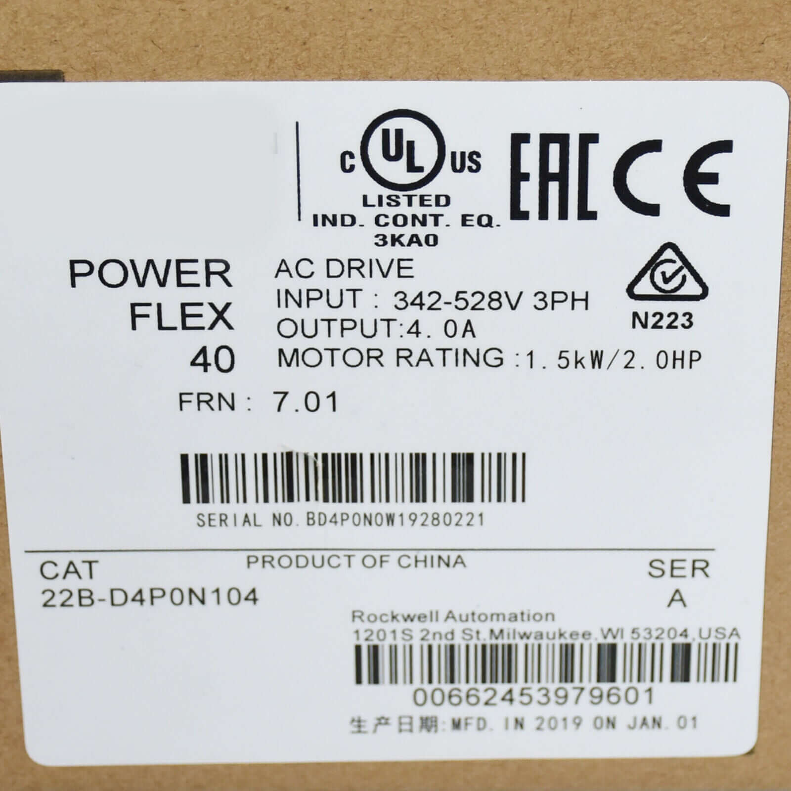 Inverter 22B-D4PON104, 1.5KW 380V Unit - KOEED