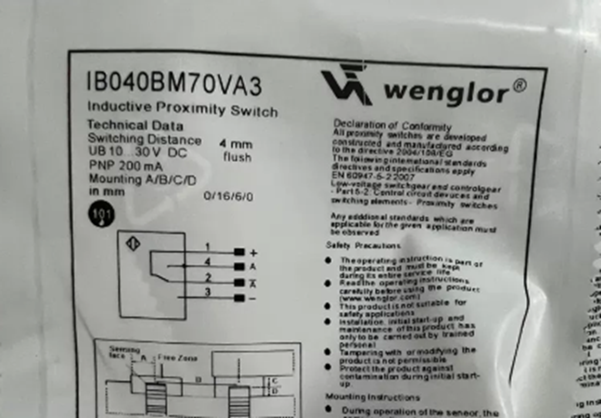 new  Wenglor IB040BM70VA3 Inductive Proximity Switch Sensor Flush 10~30VDC 200mA Wenglor