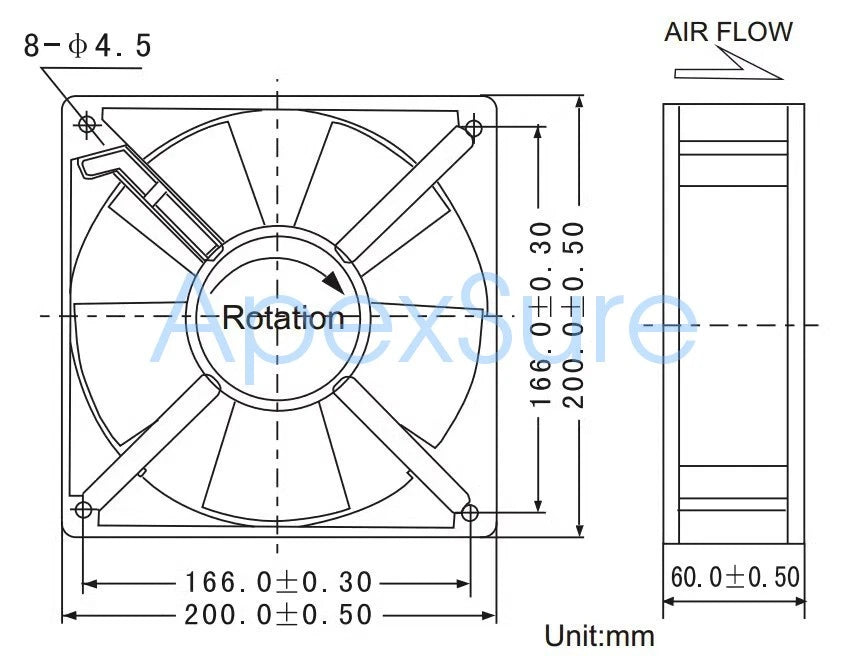 QA20060HBL2 20CM AC 220V/240V 0.44A/0.45A 64W/65W Axial Cooling Fan