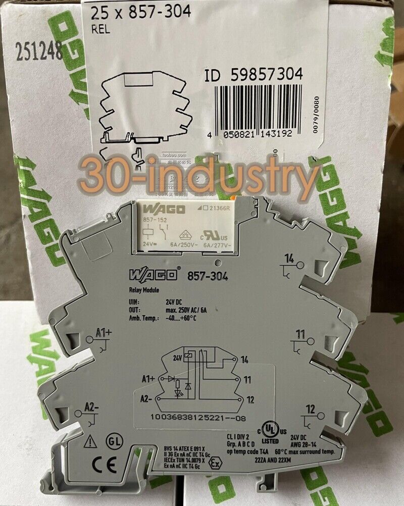 25pcs Wago 857-304 Relay Component 24VDC 6A - New Box - WAGO