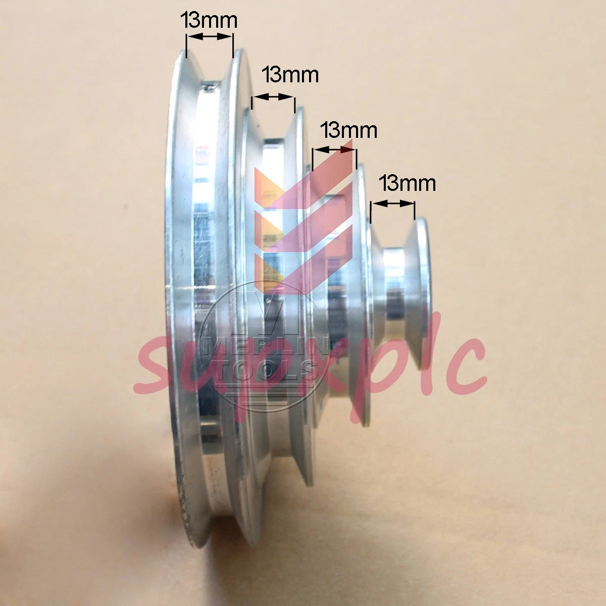 OD 130mm, 4 Step Pulley 16mm Bore for 1/2" = 12.7mm Belt width - Cast Aluminum