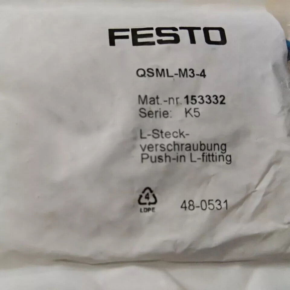 Festo QSML-M3-4 153332 10PCS Push-In Fitting Free Shipping