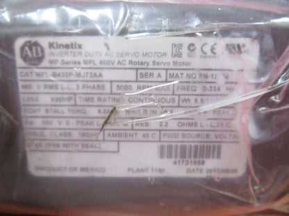 Allen-Bradley MPLB430PMJ72AA Servo Motor - High Precision Servo Motor - Industrial Servo Motor - 200VAC, 60Hz, 1HP, 3000 RPM - ALLEN-BRADLEY