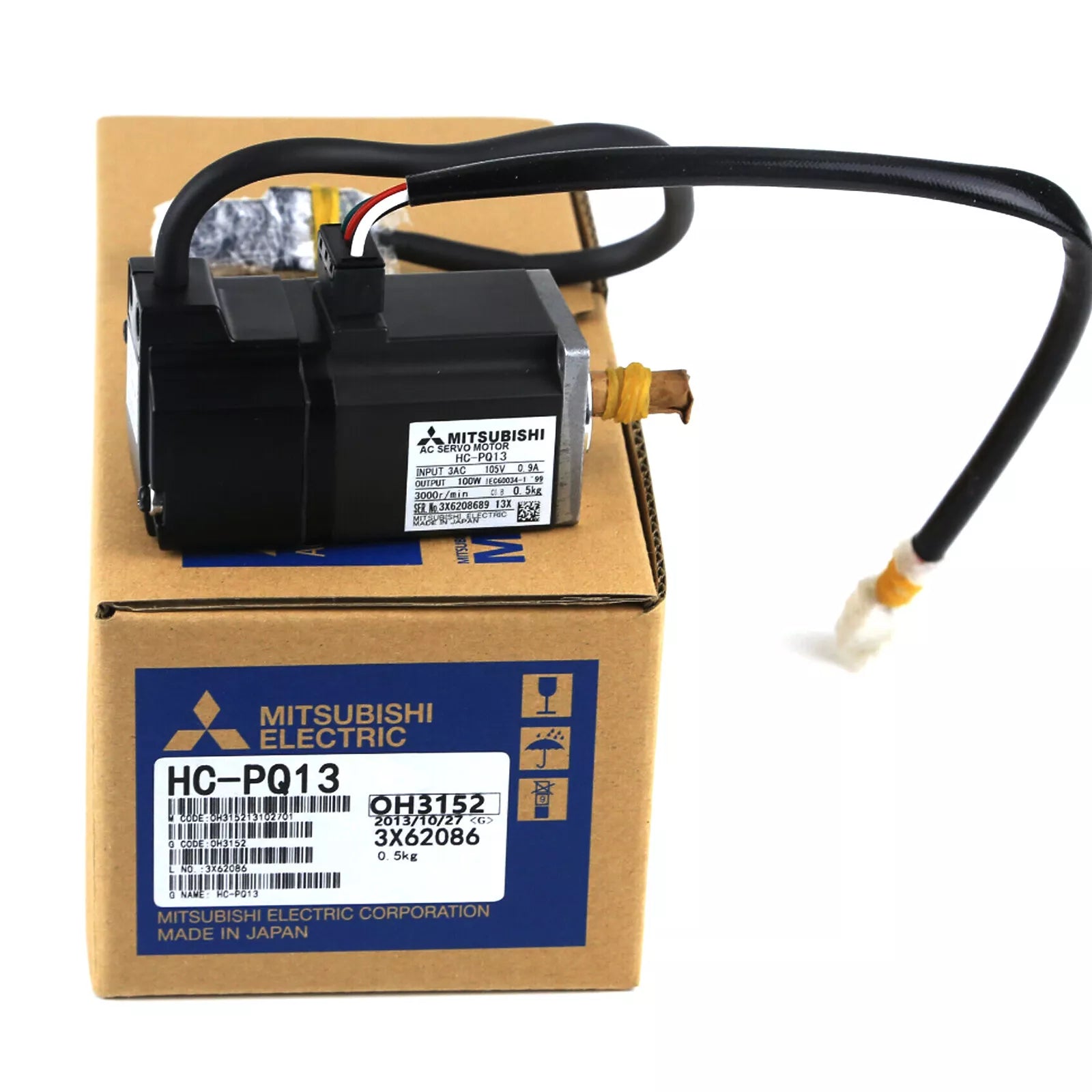 Mitsubishi, Servo Motor, 30 to 400 W, 4500 rpm,200 to 230 V ac，HC-PQ13 - MITSUBISHI