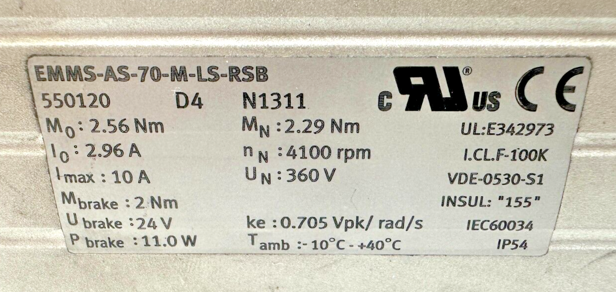 used Festo EMMS-AS-70-M-LS-RSB Servo Motor 550120 - FESTO