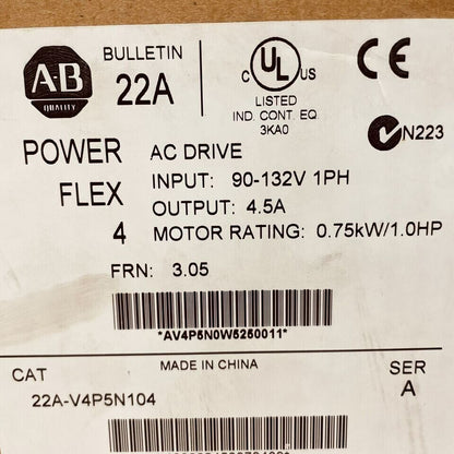 Allen-Bradley 22A-V4P5N104 AC Drive - ALLEN-BRADLEY