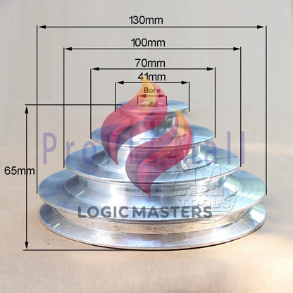 OD 130mm, 4 Step Pulley 16mm Bore for 1/2" = 12.7mm Belt width - Cast Aluminum