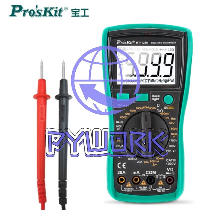 Pro'skit MT-1280 Multimeter Digital Display Capacitance Meter 3 5/6 Anti-burning