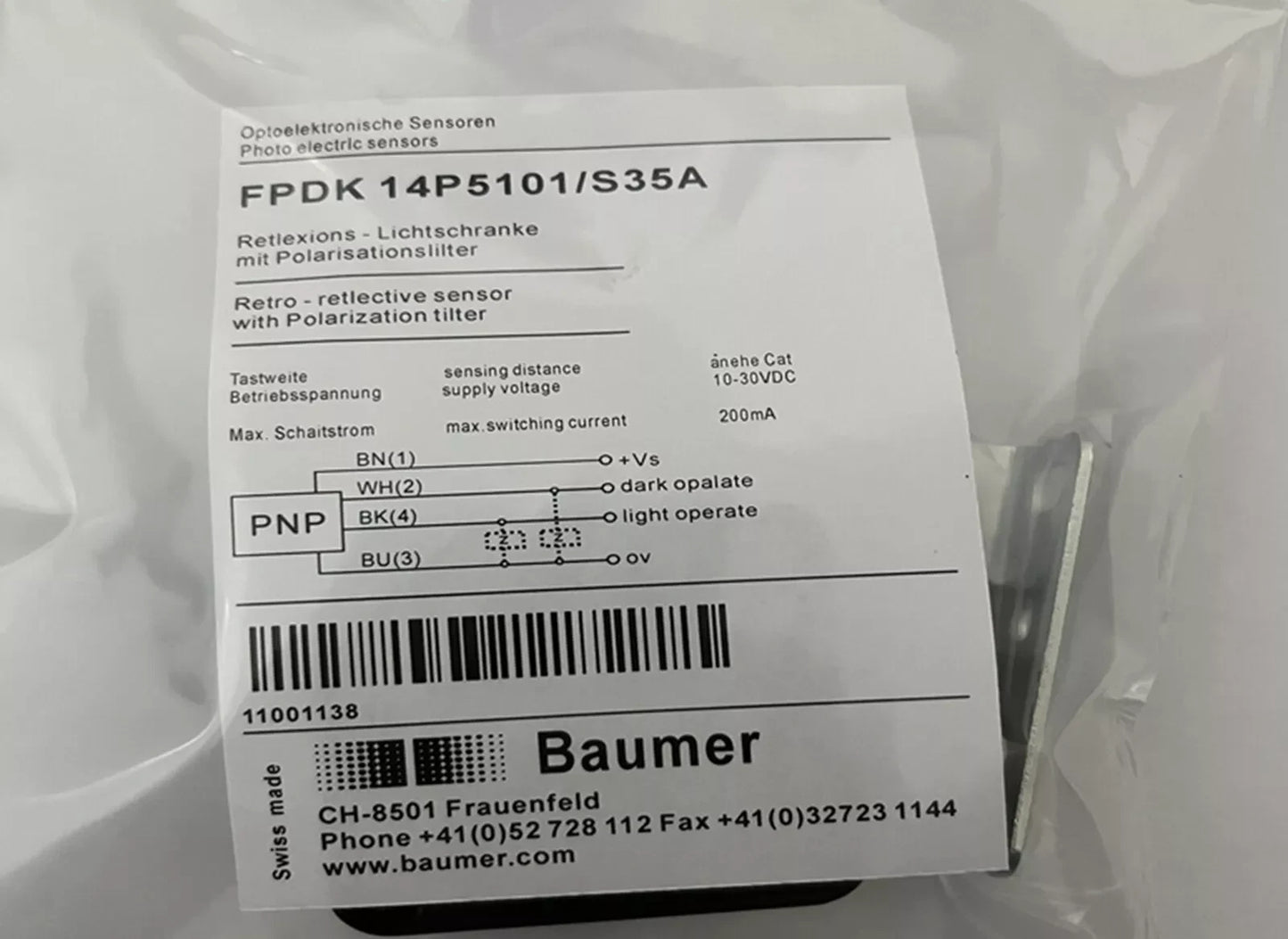 1PCS BAUMER FHDK-14P5101-S35A photoelectric sensor FHDK 14P5101/S35A - US#I