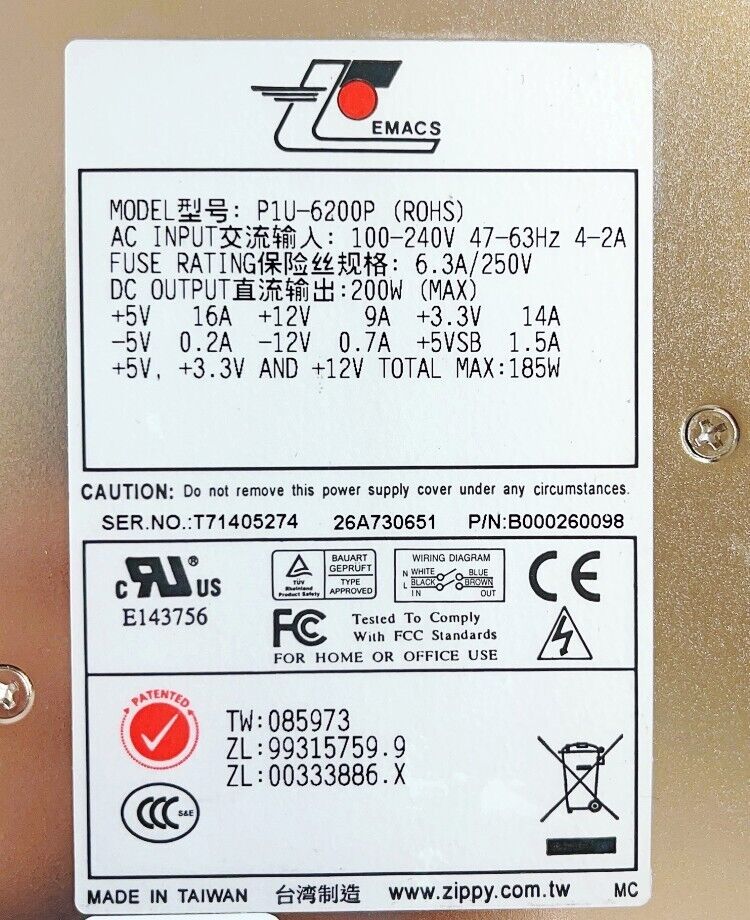 Used EMACS P1U-6200P 200W Industrial Computer Equipment AT Power Supply - EMACS