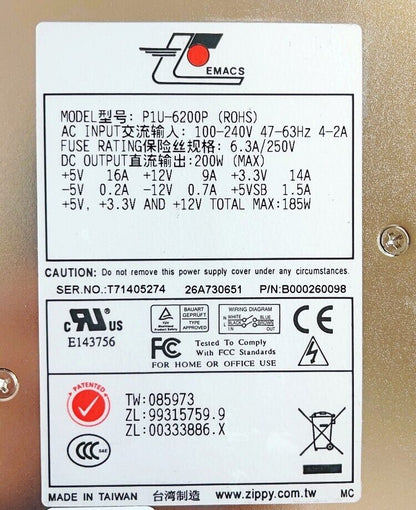 Used EMACS P1U-6200P 200W Industrial Computer Equipment AT Power Supply - EMACS