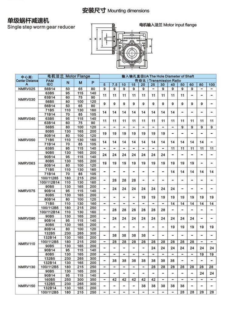 Worm Gear NMRV050 Speed Reducer 80B14 Input 19mm Ratio 10/15/20/25/30/50/60/80:1