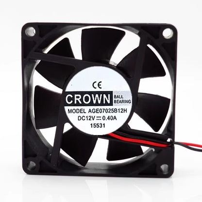 CROWN AGE7025B12H 7025 DC12V 0.40A 7CM 2-Wire Dual Ball Inverter Cooling Fan