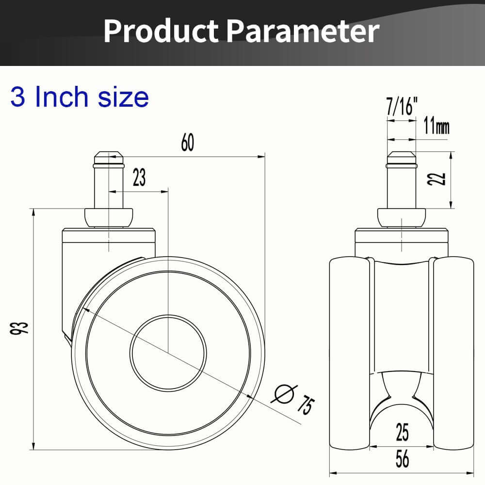 new 5PCS Office Chair Wheels casters 3 inch Silent chair Wheels for Hardwood Floors