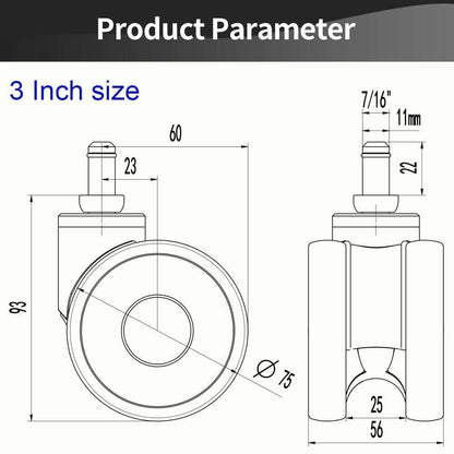 new 5PCS Office Chair Wheels casters 3 inch Silent chair Wheels for Hardwood Floors