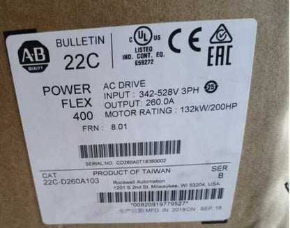Allen-Bradley PowerFlex 400 AC Drive D260A103 37kW/50HP - ALLEN-BRADLEY