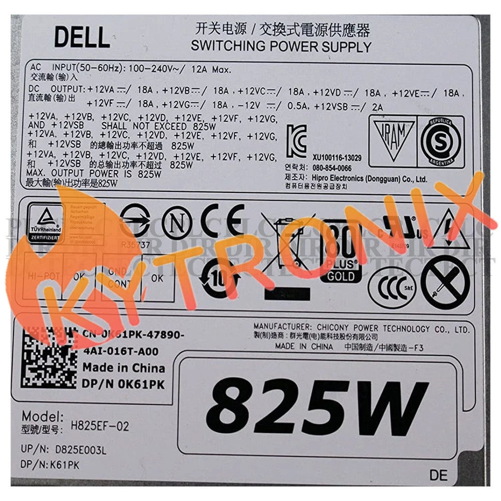 Dell H825EF-02 W1FJK FT7T6 Power Supply 825W T7910 T5810 T7810