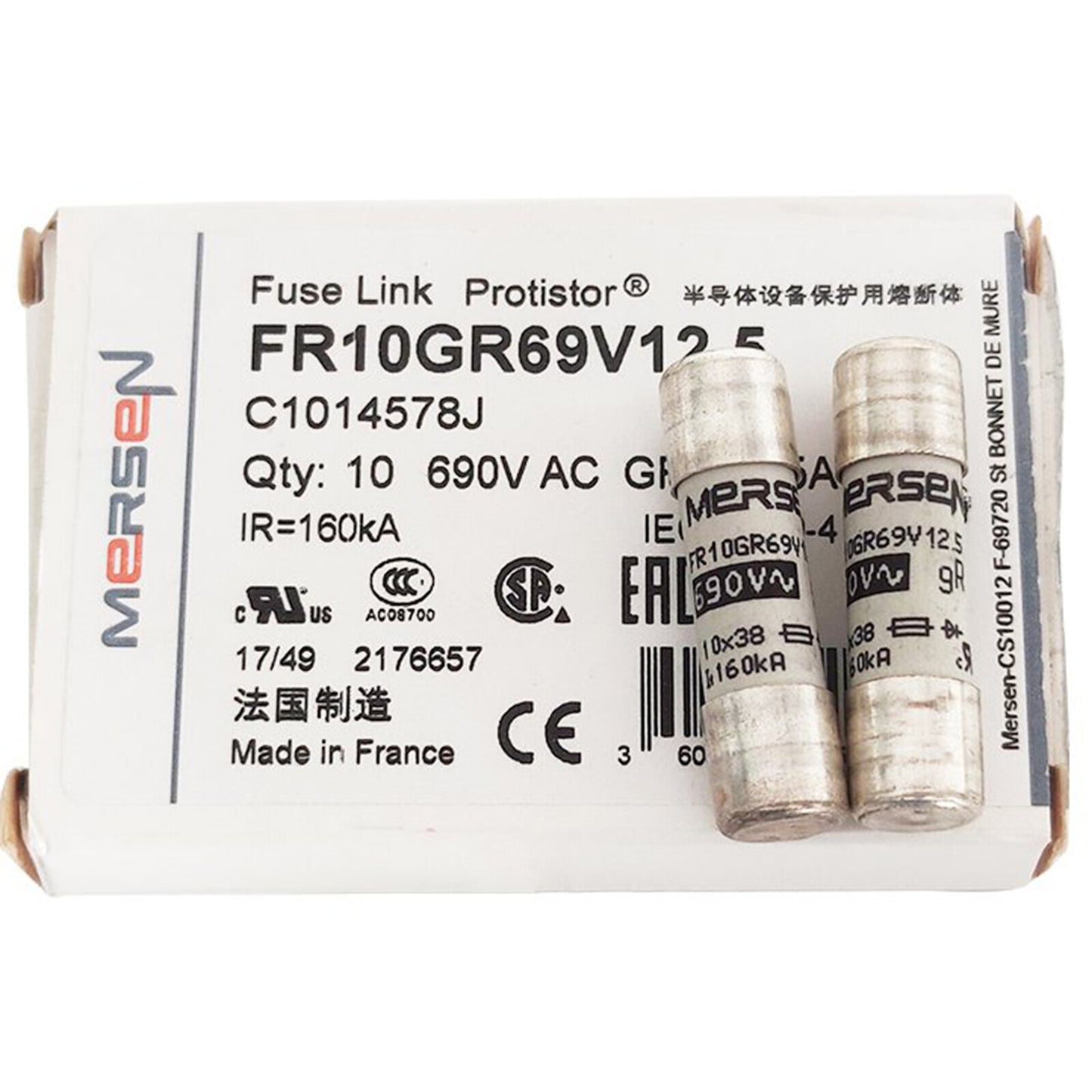 10pc FR10GR69V12.5 (12.5Amp) 12.5A 690Vac Fuse Link Protistor Free ship #YP1