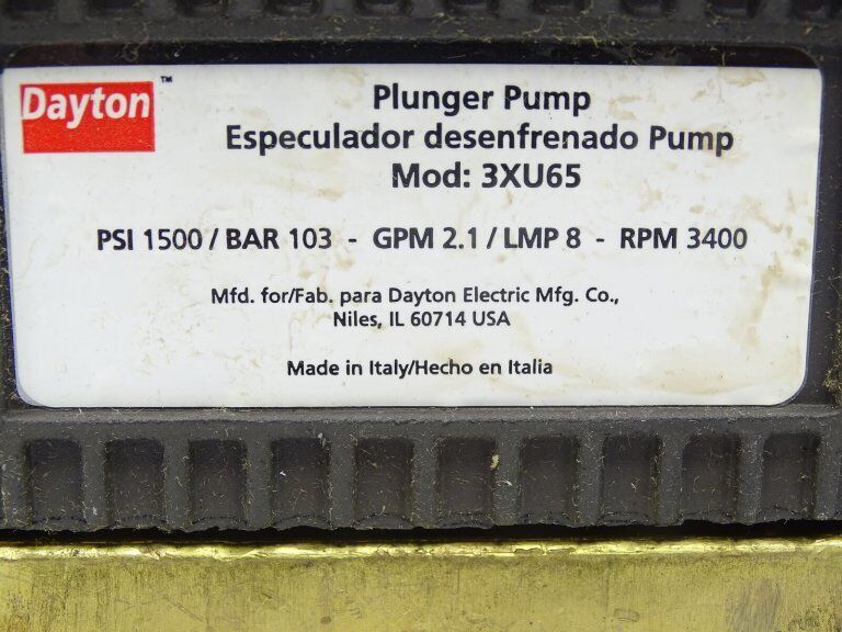 DAYTON 3XU65 Plunger Pump (129248) – New - DAYTON