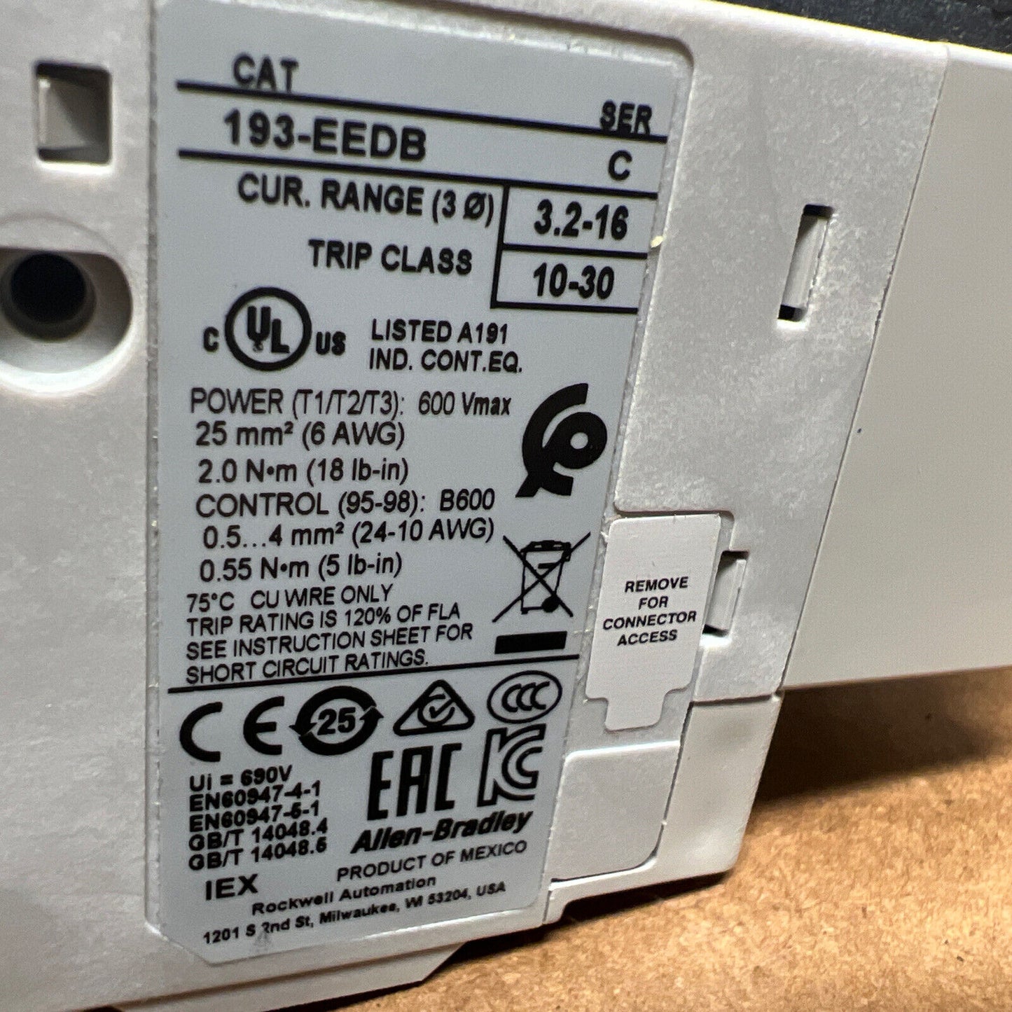Allen Bradley 193-EEDB Series C Overload Relay 3.2-16A NC & NO Trip Class 10-30 - KOEED