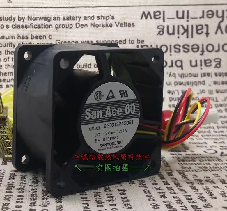 Sanyo 9G0612P1G051 DC12V 1.54A 60*60*38MM 3-Wire Silent Cooling Fan