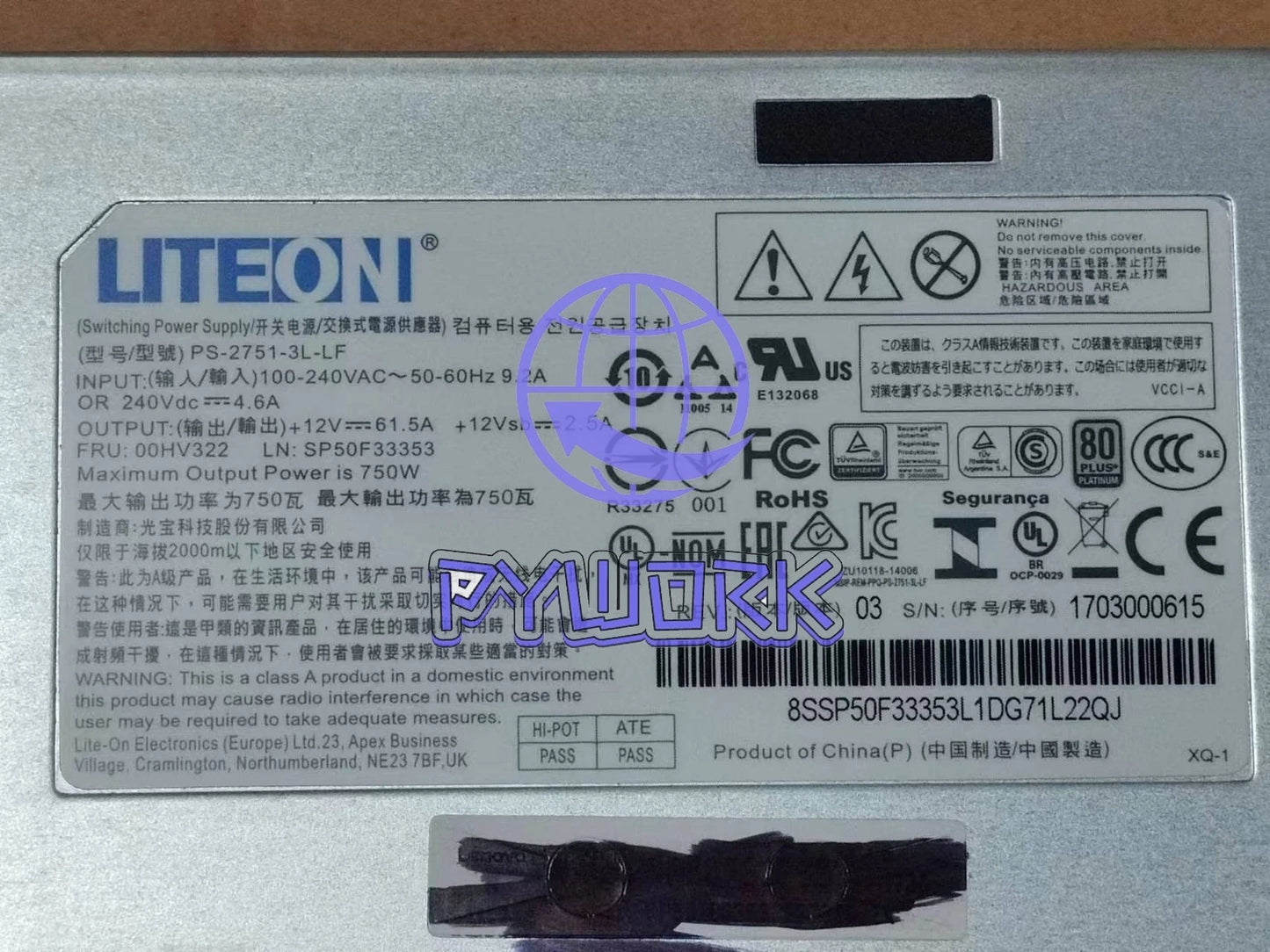 1Pcs For RD650 RD450 RD550 RD350 server PS 2751-3L LF 750W power supply