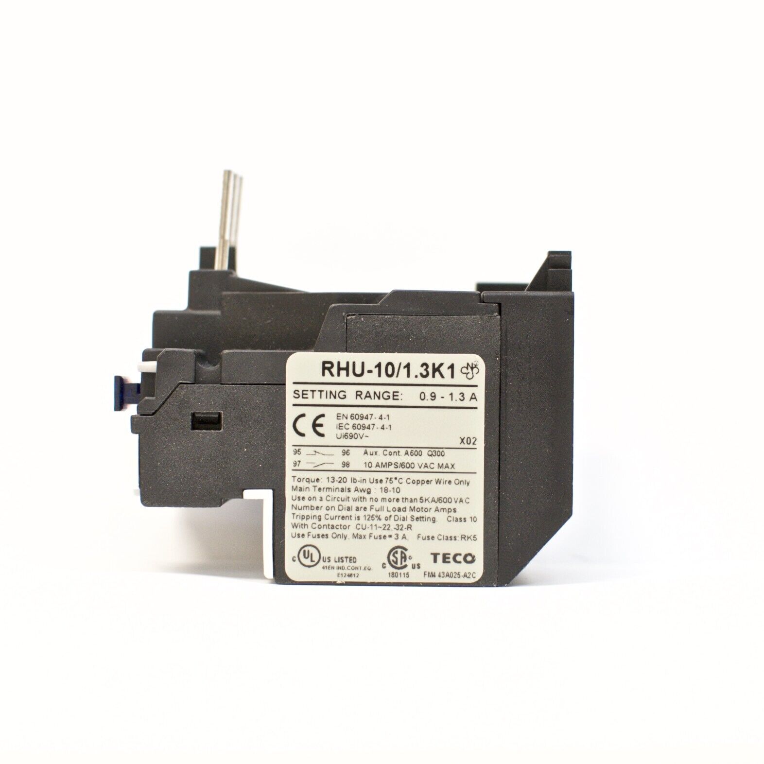 TECO RHU-10/1.3K1 Thermal Overload Relay, Amp Range: 0.9-1.3A - TECO