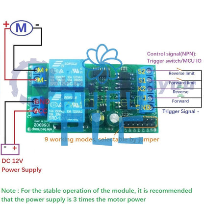 1PC DC 12V Motor Controller Relay Board Forward Reverse Control Limit Start Stop