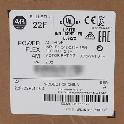 New In Box AB Sealed PowerFlex 4M AC Drive 0.75kW 1HP - ALICE IN BOX AB SEALED POWERFLEX