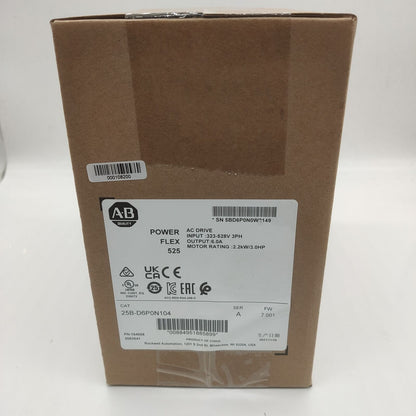 Allen Bradley 25B-D6P0N104 PowerFlex 525 AC Drive 480V 3HP New - ALLEN BRADLEY