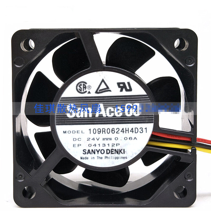 1pcs Sanyo 109R0624H4D31 6cm6025 24V0.06A 3-wire cooling fan