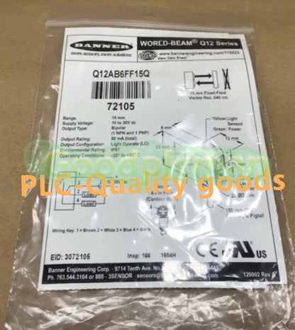 Q12AB6FF15Q 1PCS BANNER Q12AB6FF15Q Photoelectric Sensor Fast Shipping