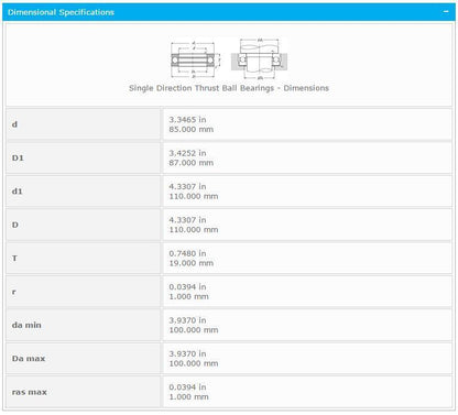 NTN 51117 Thrust Ball Bearing 85x87x110mm - NTN