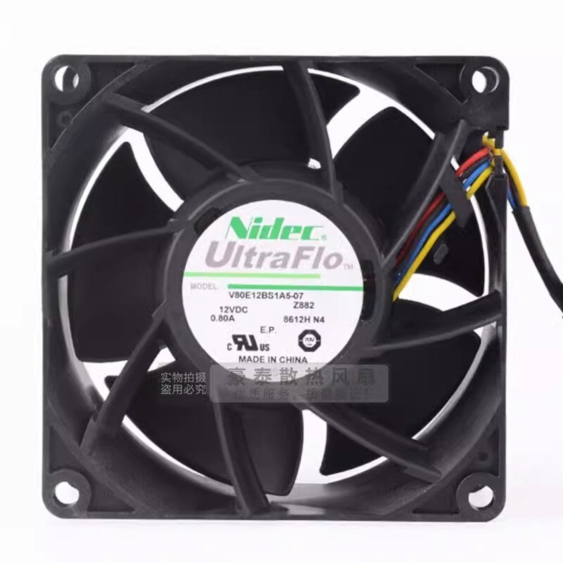 NIDEC V80E12BS1A5-07 8038 DC12V 0.80A 8CM 4-Wire Silent Cooling Fan