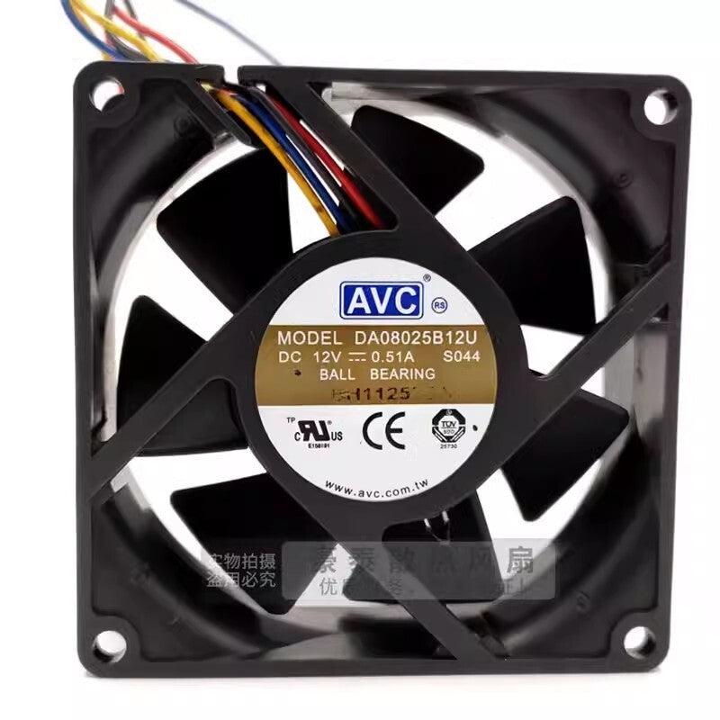 AVC DA08025B12U S044 8025 DC12V 0.51A 8CM 4-Wire Dual Ball Cooling Fan