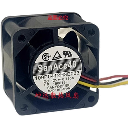 Sanyo 109P0412H3E033 4028 DC12V 0.195A 4CM 3-Wire Cooling Fan
