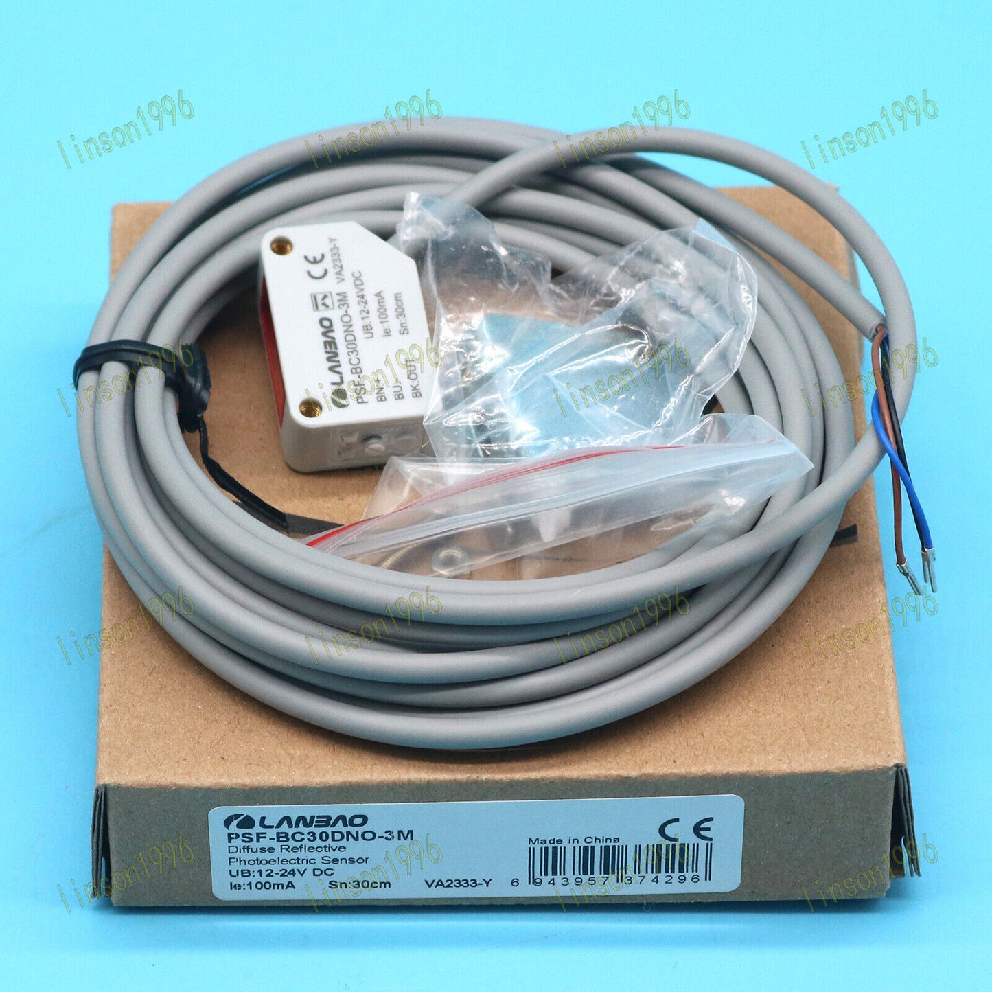 New LANBAO PSF-BC30DNO-3M Photoelectric Switch Sensor in a Box - LANBAO