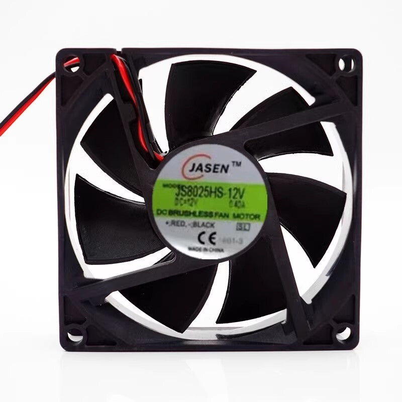 JASEN JS8025HS-12V 8025 DC12V 0.40A 8CM 2-Wire Silent Cooling Fan